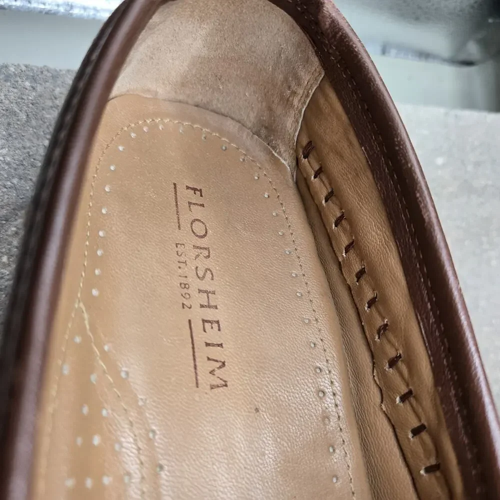 Florsheim Mens 10 D Brown Crocodile Print Leather Penny Loafers Slip On Shoes...